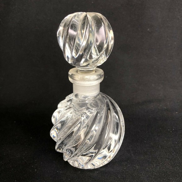 Vintage Perfume Bottle Optic Swirl Ribbed Crystal with Stopper - Picture 1 of 5